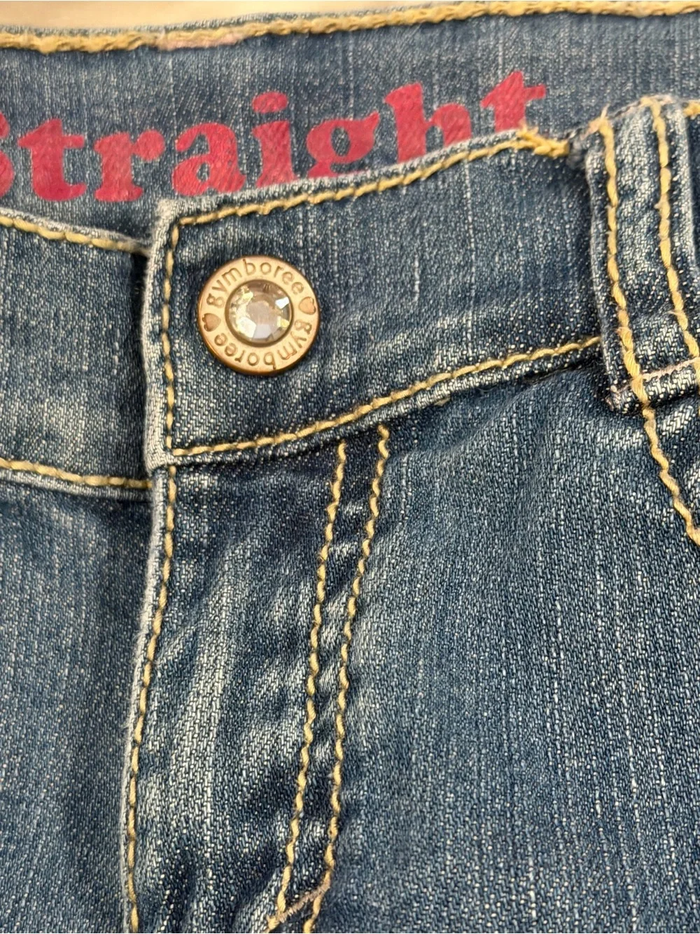 Gymboree girls straight leg denim heart rhinestone pocket embellished. SZ 10